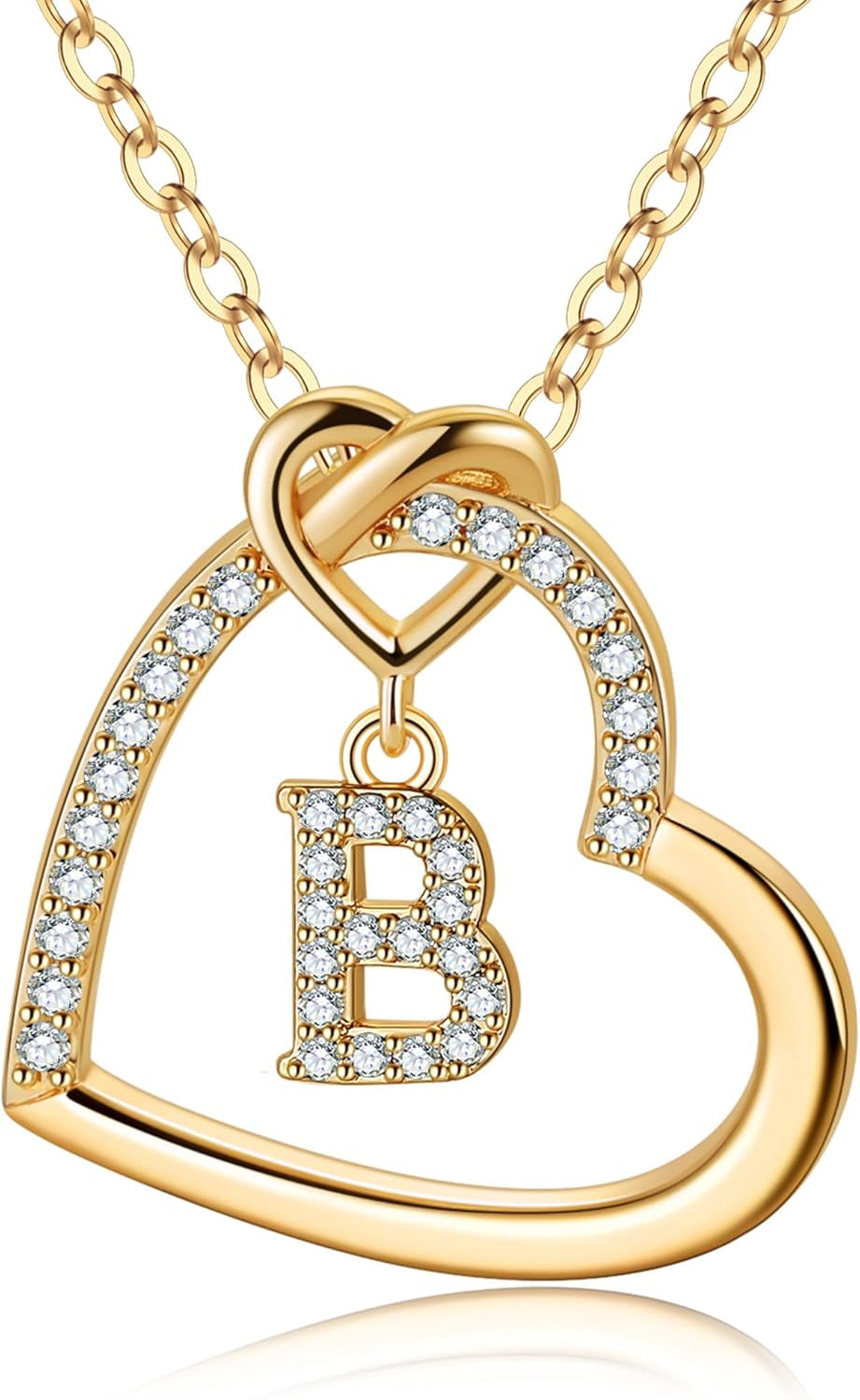 Heart Initial Necklaces for Girls Teen Women, Cubic Zirconia Heart Pendant Necklace, Dainty Initial Heart Necklace Letter a - Z Jewelry Gifts for Girls Women