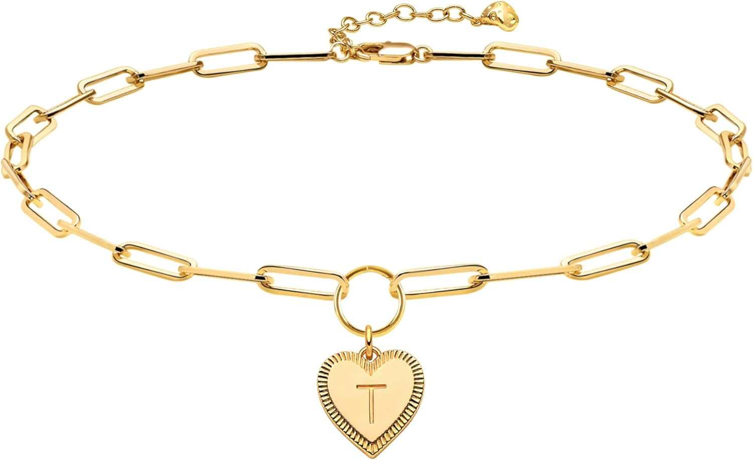 Gold Heart Initial Necklace 18K Gold Plated Handmade Letter Heart Choker Necklace for Women Minimalist Personalized Alphabet Necklaces Jewelry for Her