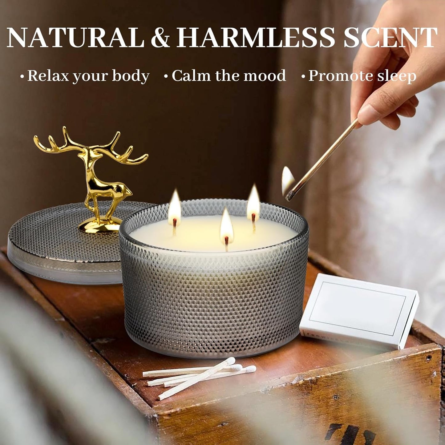 Scented Candles for Women, 10.58 Oz 3 Wick Natural Soy Wax Sandalwood Candle for Home Scented, Aromatherapy Candle for Women Men, 50 Hours Long Lasting Burn Time