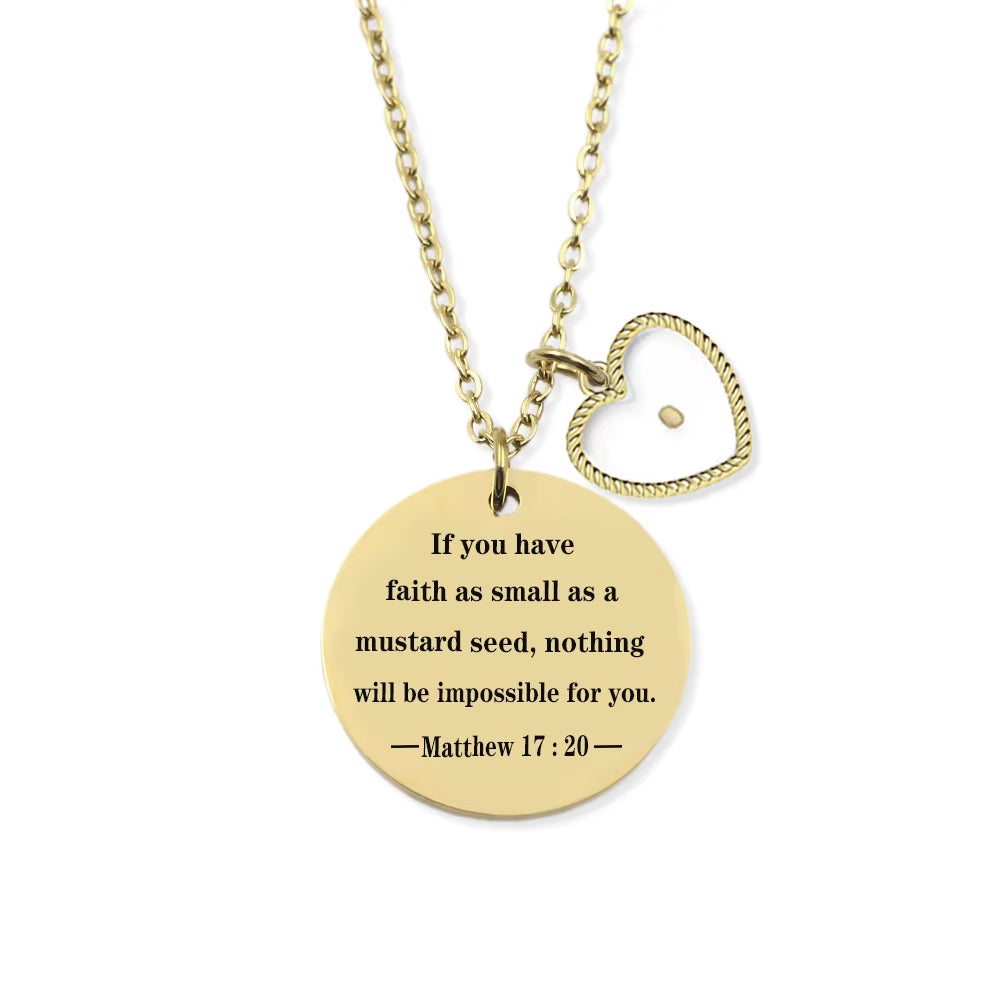 Matthew 17:20 Bible Verses Faith Mustard Seed Necklace Gold Plated Stainless Steel Christian Jewelry Gift