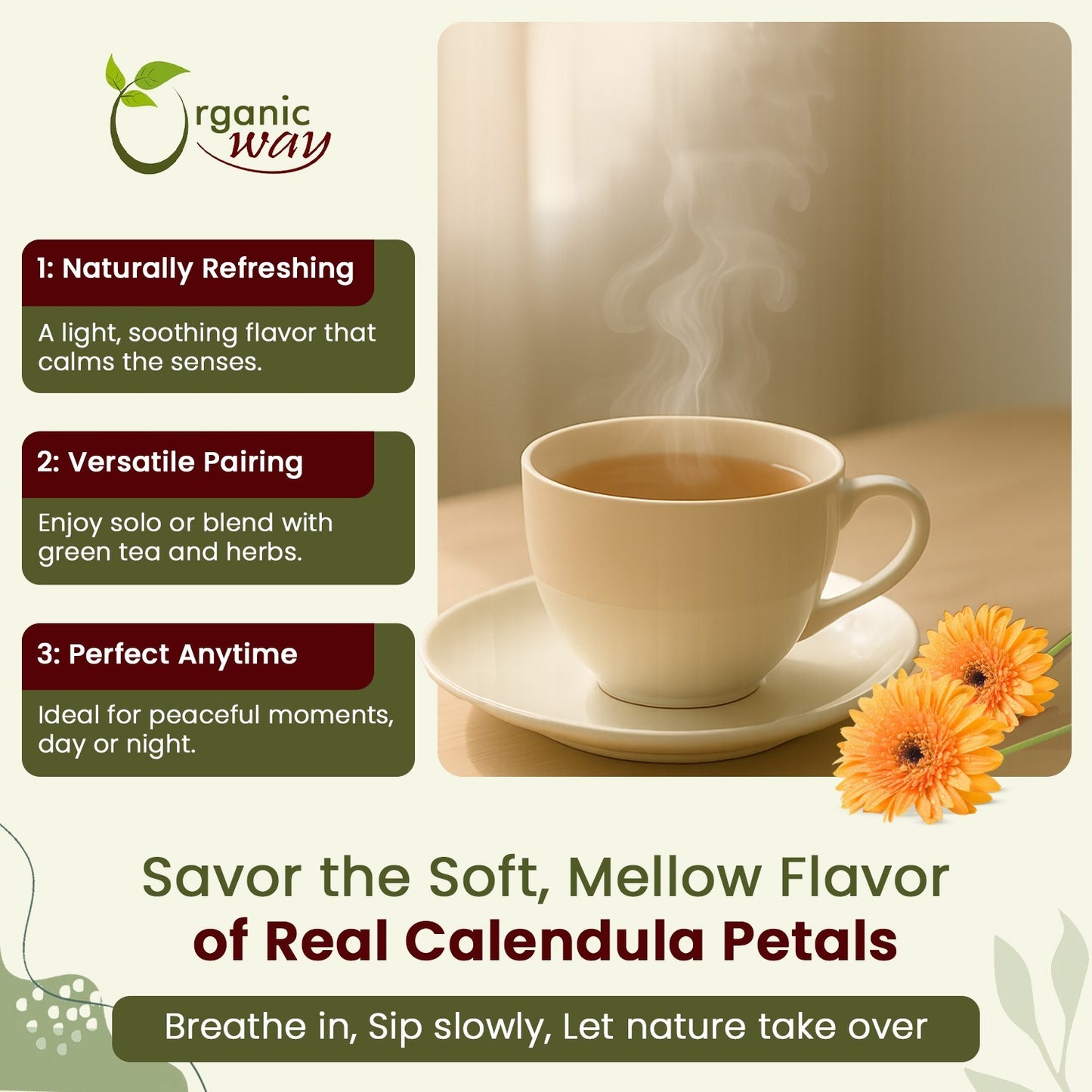Organic Way Calendula Flower Petals - Herbal Tea | Kosher & USDA Certified