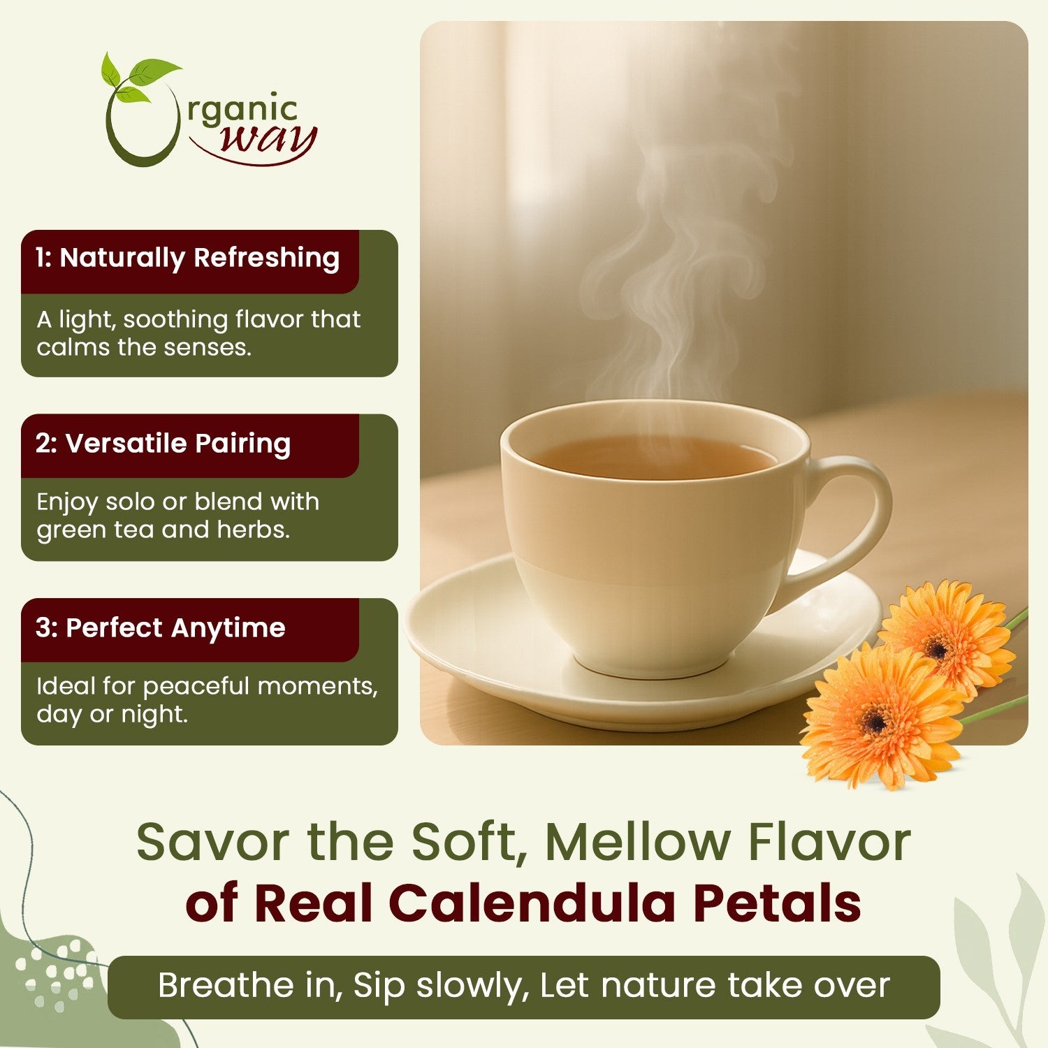 Organic Way Calendula Flower Petals - Herbal Tea | Kosher & USDA Certified