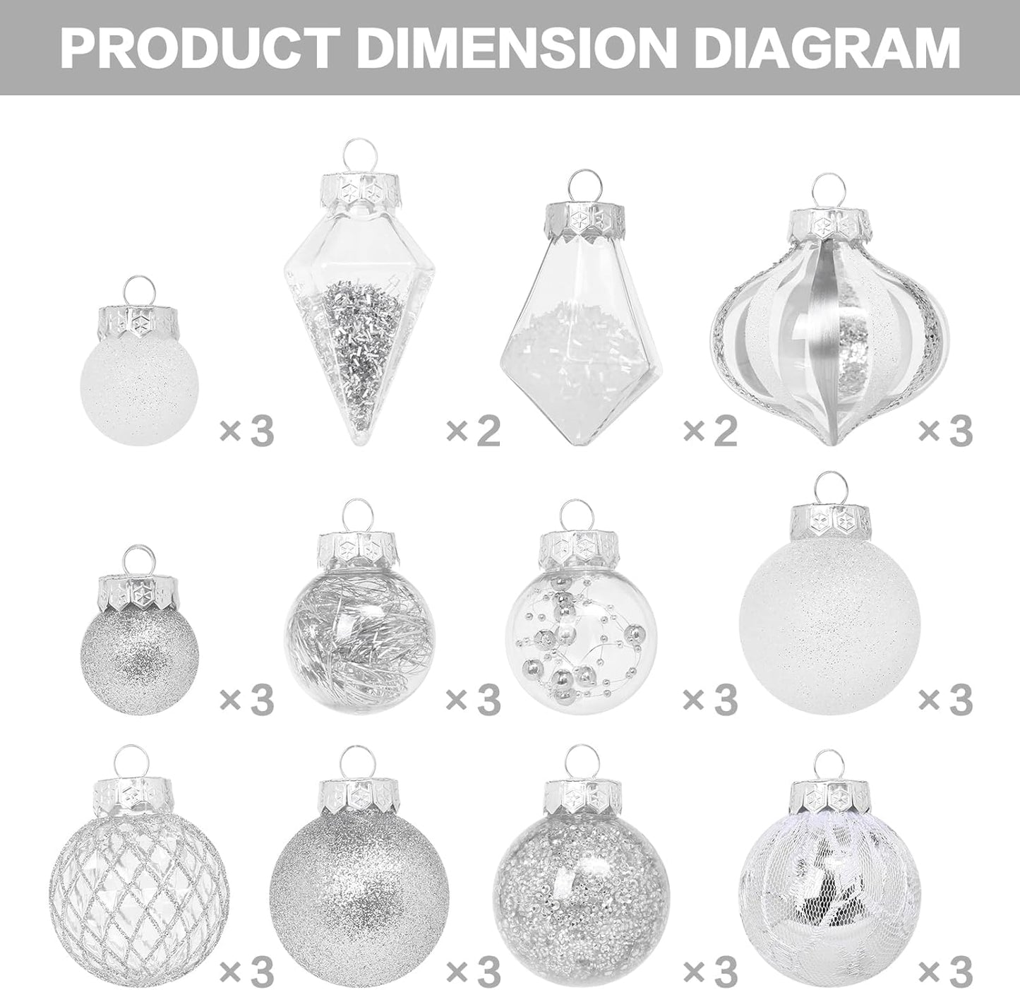 34PCS Shatterproof Christmas Ball Ornaments Set for Indoor Holiday Decor - Silve