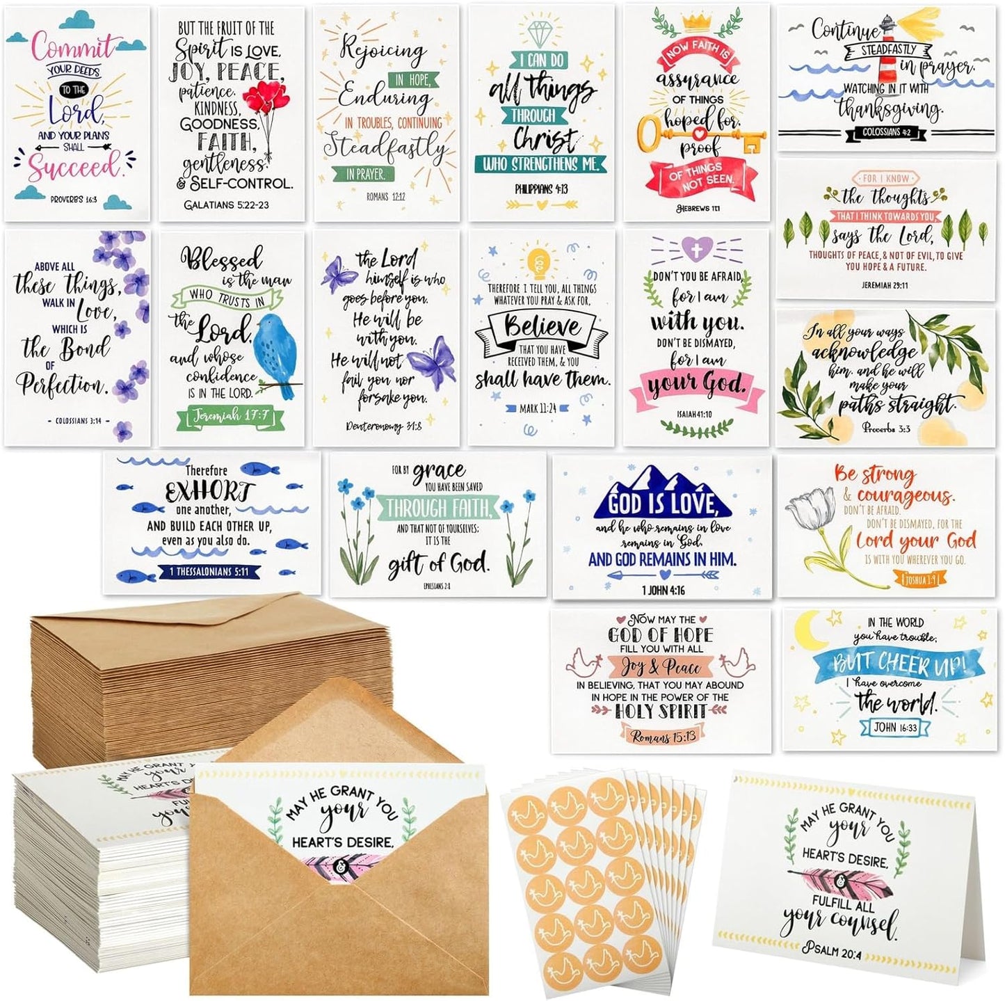 120 Pack Christian Greeting Cards Bulk with Envelopes, Religious Encouragement S