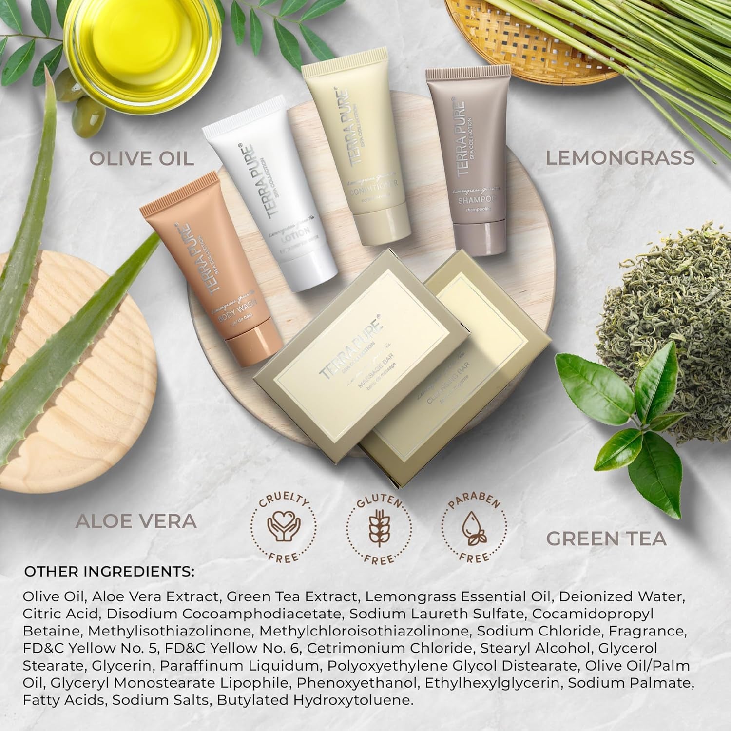 Spa Collection Amenity & Accessory Kit |0.85 Oz Travel Size Shampoo, Conditioner, Lotion, Body Wash, 2 Soap Bars, Shave & Dental Sets, Make-Up Remover Wipes, & Vanity Kit | 15 Sets/Case