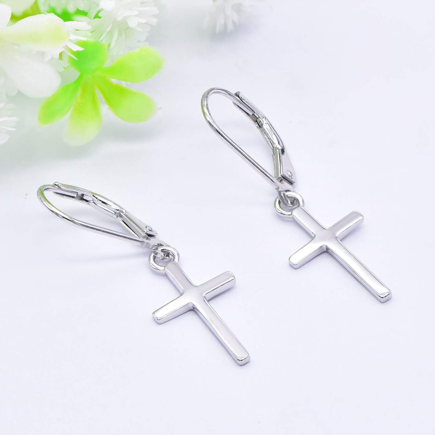 Cross/Star/Moon Earrings 925 Sterling Silver Polished Leverback Earrings Dangle Drop Jewelry for Women