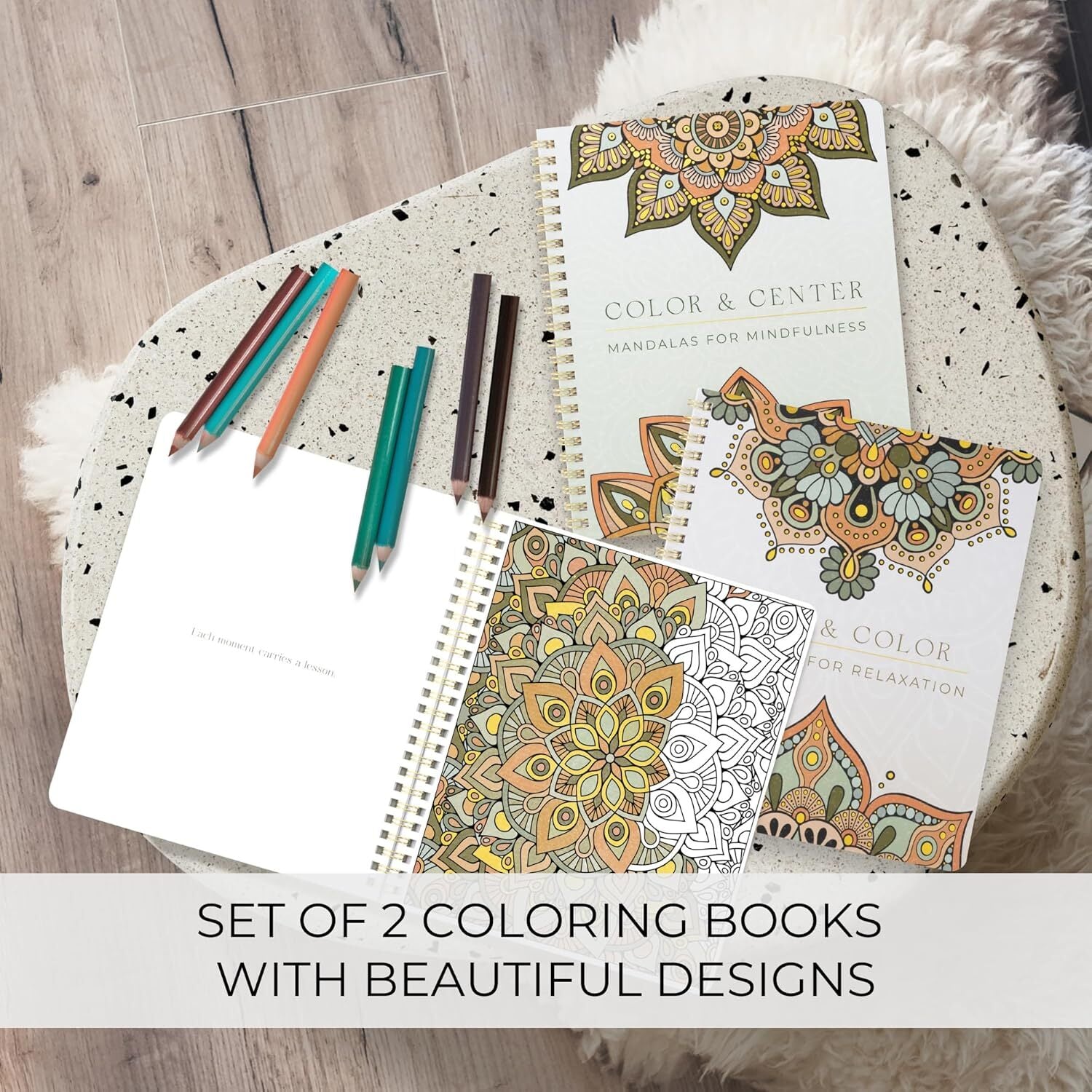 Beautiful Adult Coloring Book Set of 2 for Relaxation - Mandala Coloring Books W