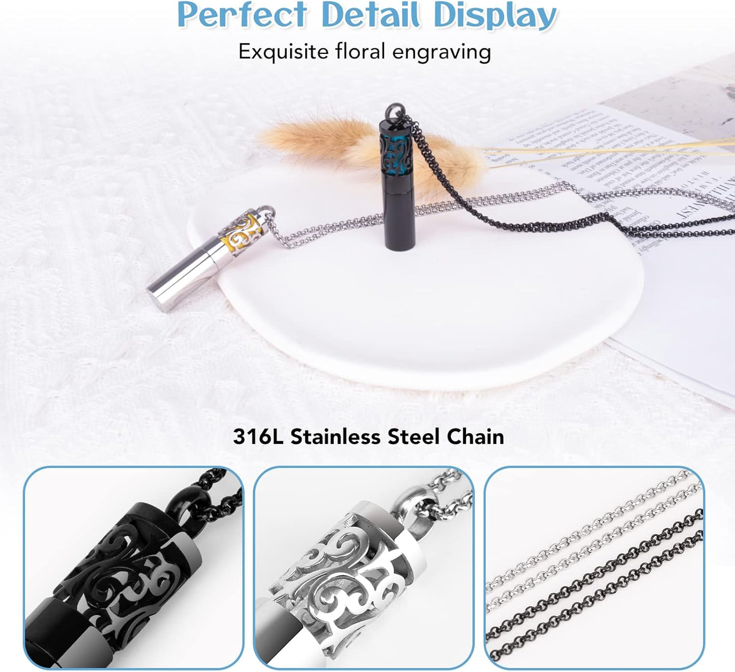 Essential Oil Diffuser Necklaces for Women, 2PCS Aromatherapy Necklaces Stainless Steel Diffuser Locket Pendant Cylinder with 20 Felt Pads, Aroma Necklaces Gift Set for Mothers Day