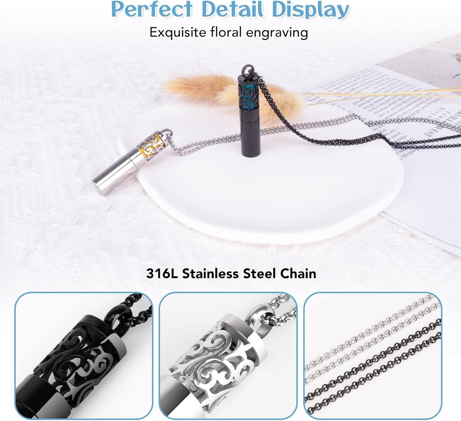 Essential Oil Diffuser Necklaces for Women, 2PCS Aromatherapy Necklaces Stainless Steel Diffuser Locket Pendant Cylinder with 20 Felt Pads, Aroma Necklaces Gift Set for Mothers Day