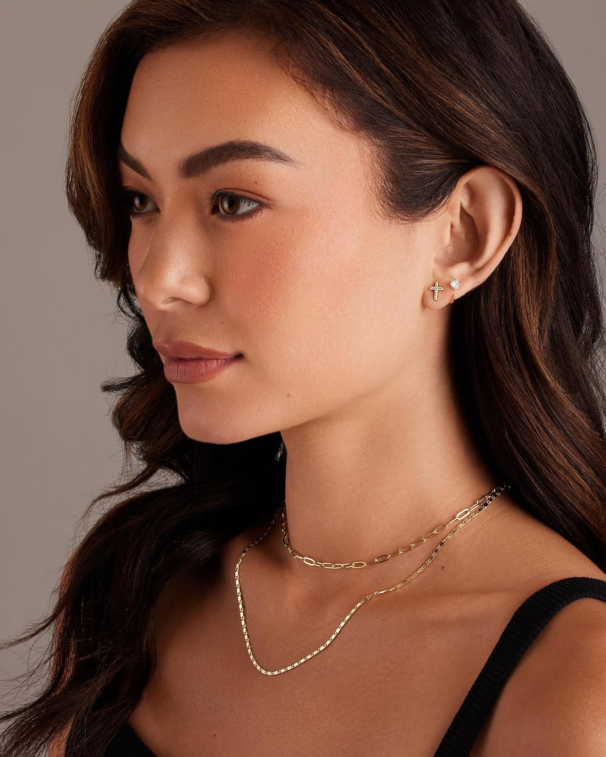 14K Gold Plated Sterling Silver Posts Cross Earrings for Women | Small Religious Faith Cubic Zirconia Cross Studs Huggies Earrings