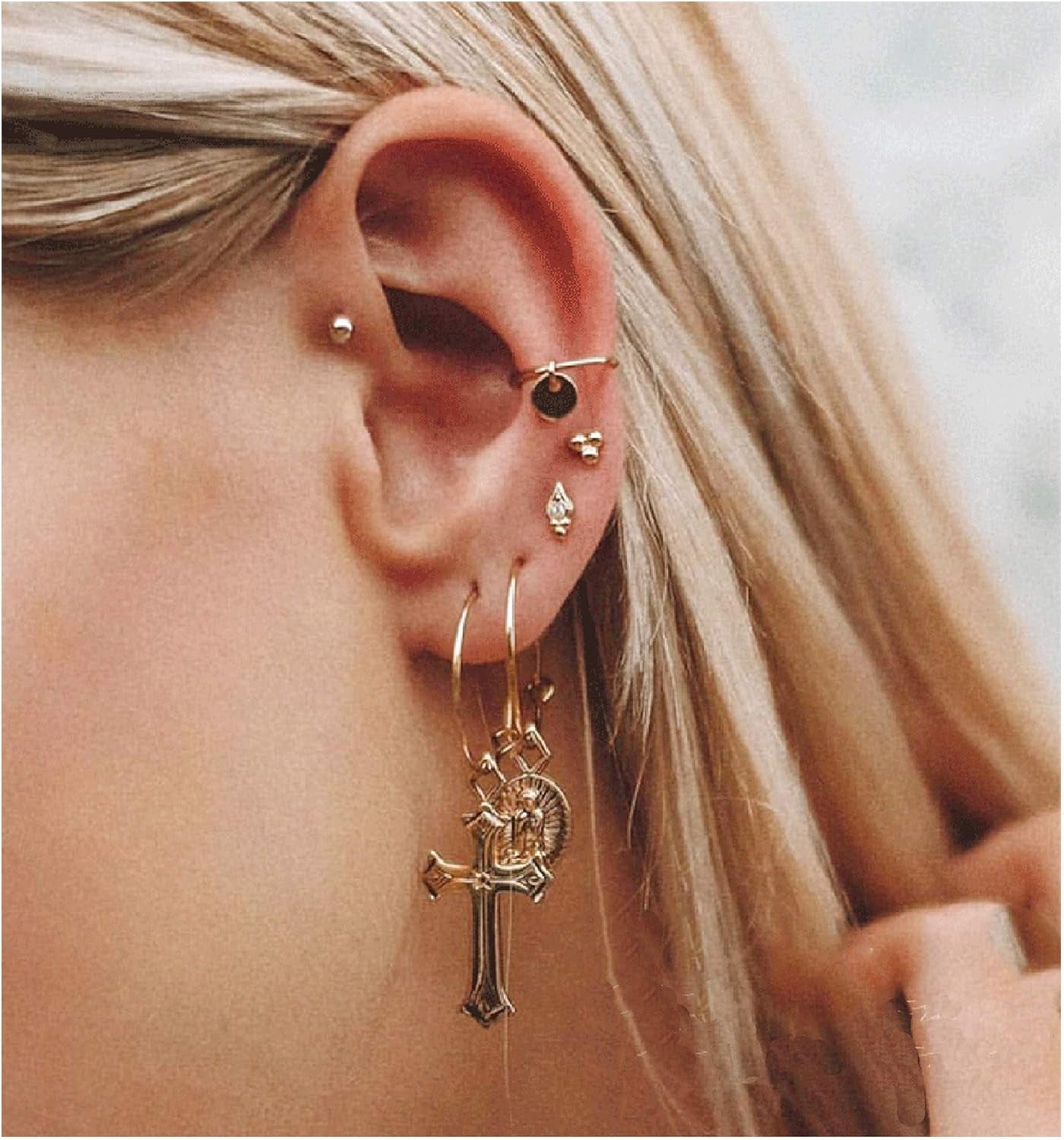 Cross Earrings for Women14K Gold Plated Dangle Vintage Hoop Drop Faith Earrings Jewelry Gifts Gold Cross Earrings for Women