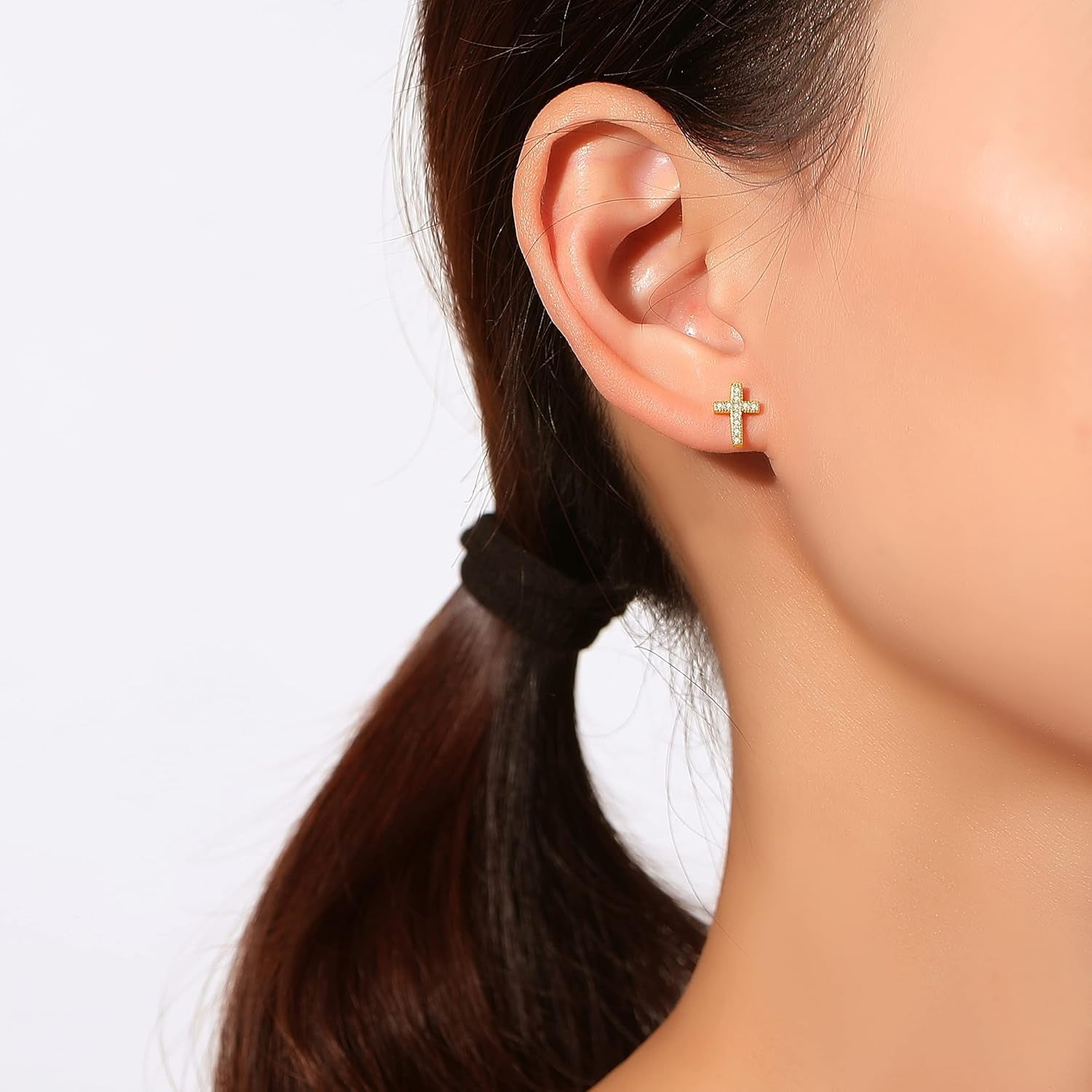 925 Sterling Silver Cubic Zirconia Petite Small Cross Stud Earrings Hypoallergenic for Women