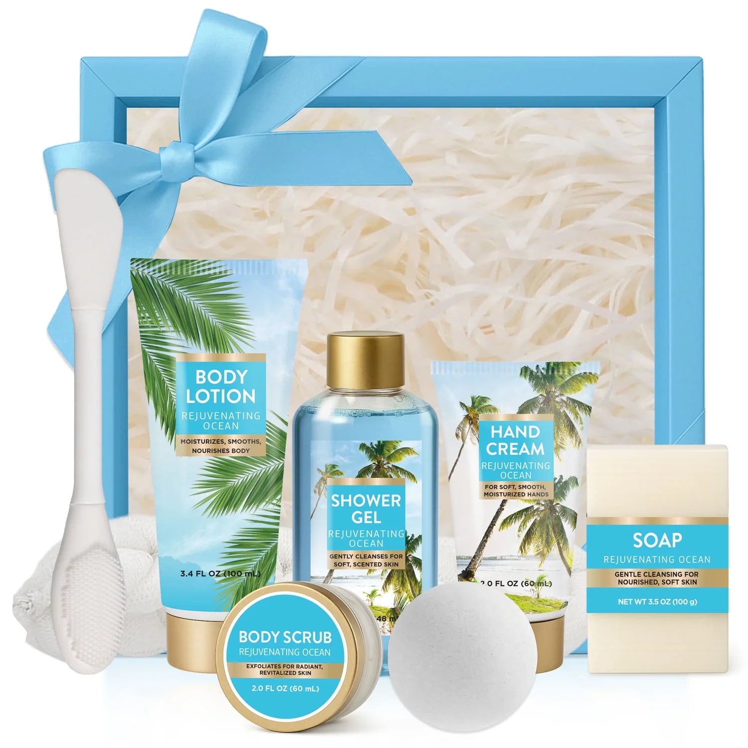 Christmas Day Gift Baskets for Women, Fresh Ocean Bath Body Care Sets for Her, 8 Pcs
