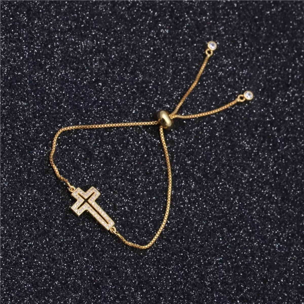 Fashion Copper Zirconia Cross Bracelet Men Women Universal Gold Simple Adjustable Chain Bracelet Party Jewelry