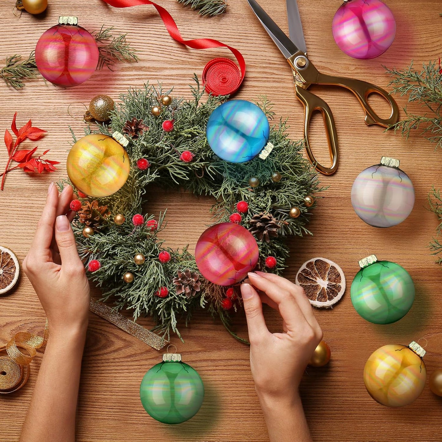 12 Pcs Iridescent Glass Christmas Ornaments 2.36 Inch for Holiday Decor