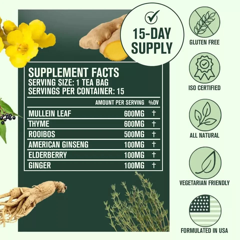 Betterbrand Better Lungs Detox Tea - Herbal Tea Bags - Mullein Leaf Ginseng E...
