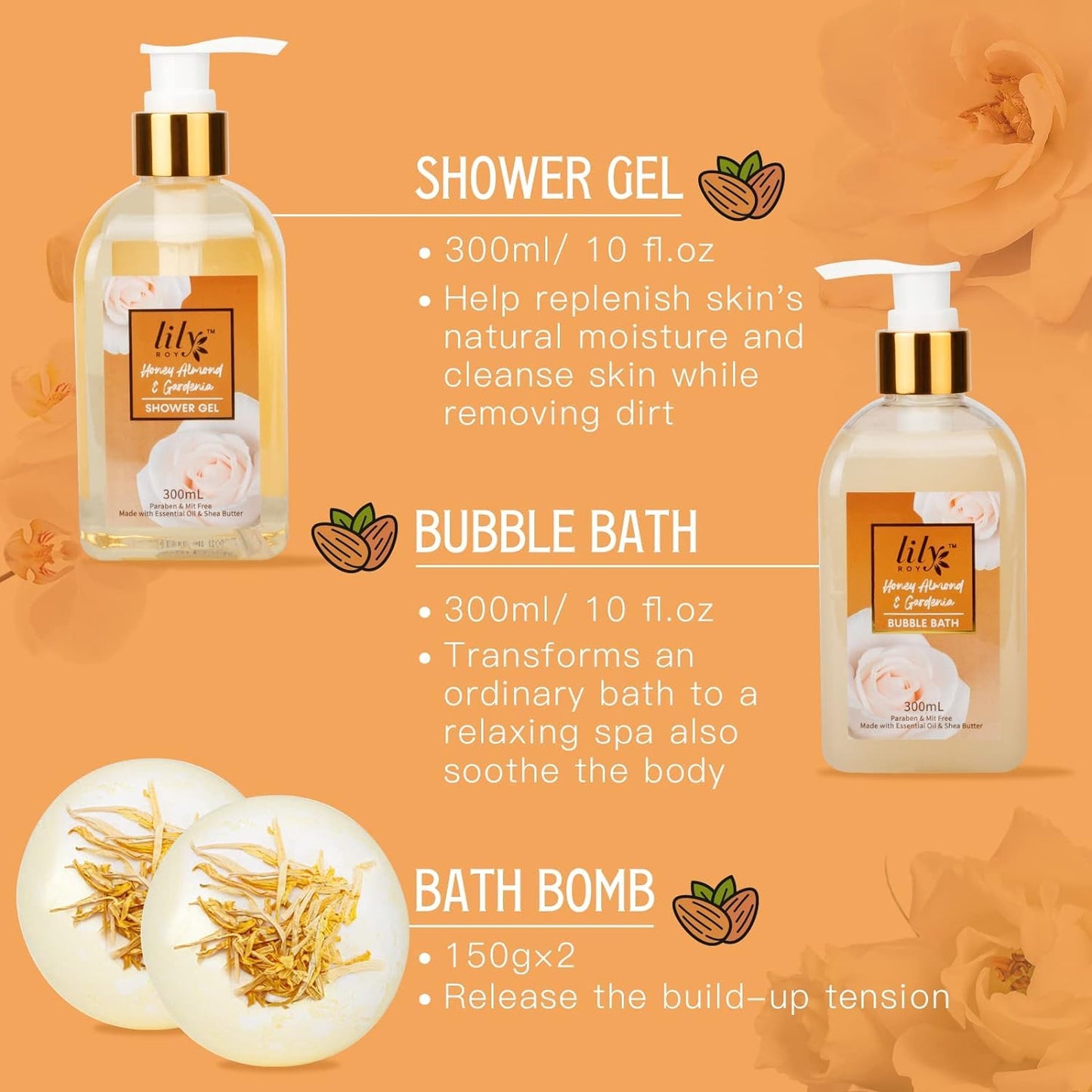 Mothers Day Gifts for Mom - Luxury 10-Piece Honey Almond Bath & Body Gift Set for Women, Spa Gift Basket, Pampering Bath Set with Bath Bomb | Christmas Birthday, Perfect Holiday Gift for All Occasion