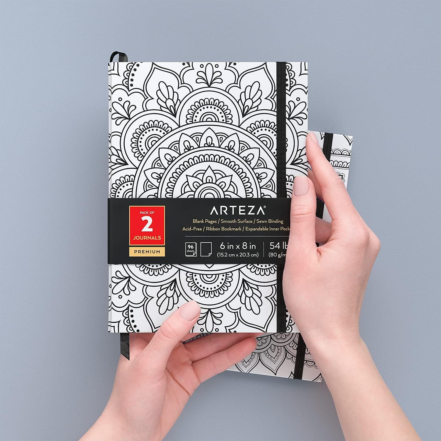 Journal Blank Page Notebooks, Set of 2, 6 X 8 Inches, 96 Sheets Each, Mandala Design, 2 Blank Art Journals with Smooth Paper, School Supplies for Planning, Writing, and Sketching