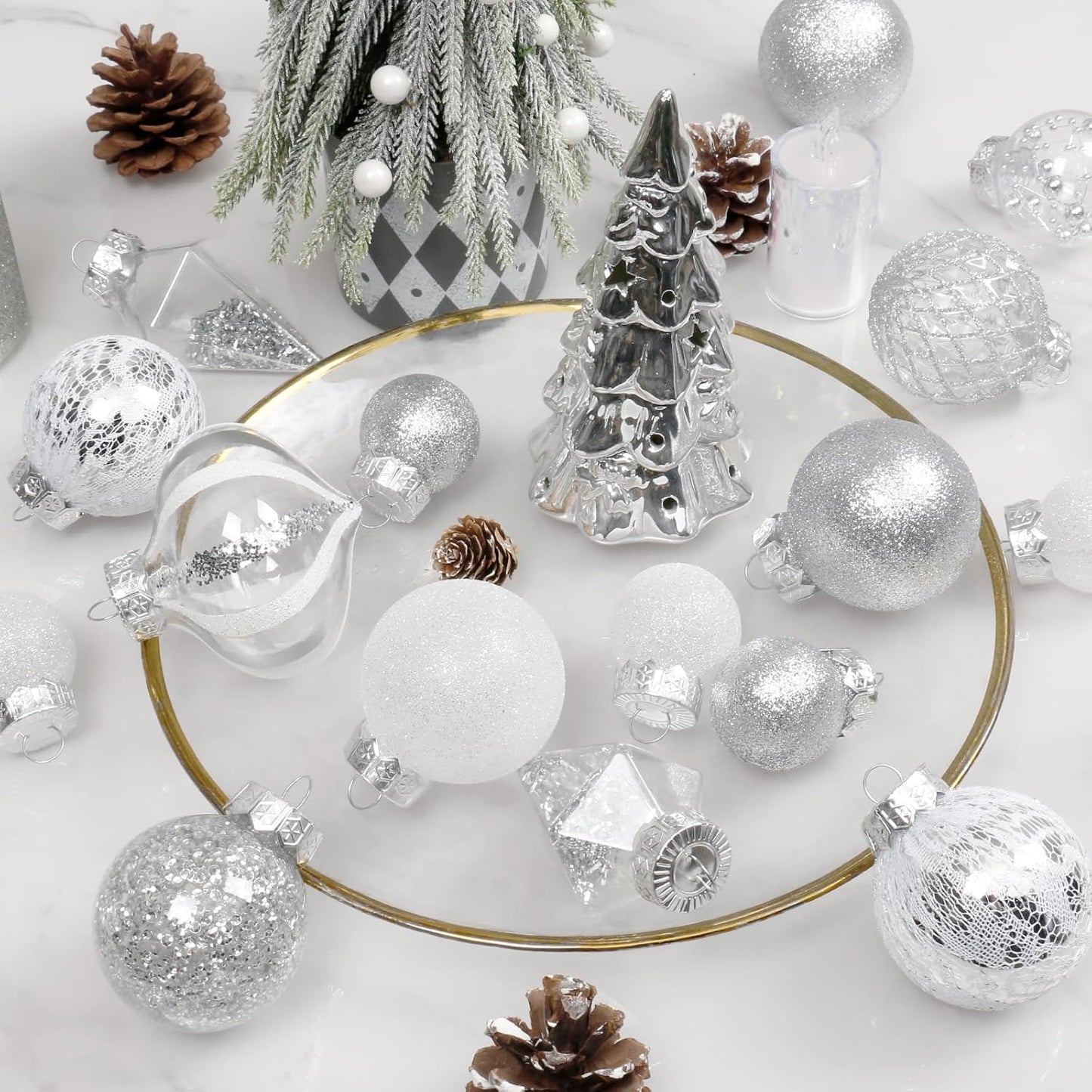 34PCS Shatterproof Christmas Ball Ornaments Set for Indoor Holiday Decor - Silve