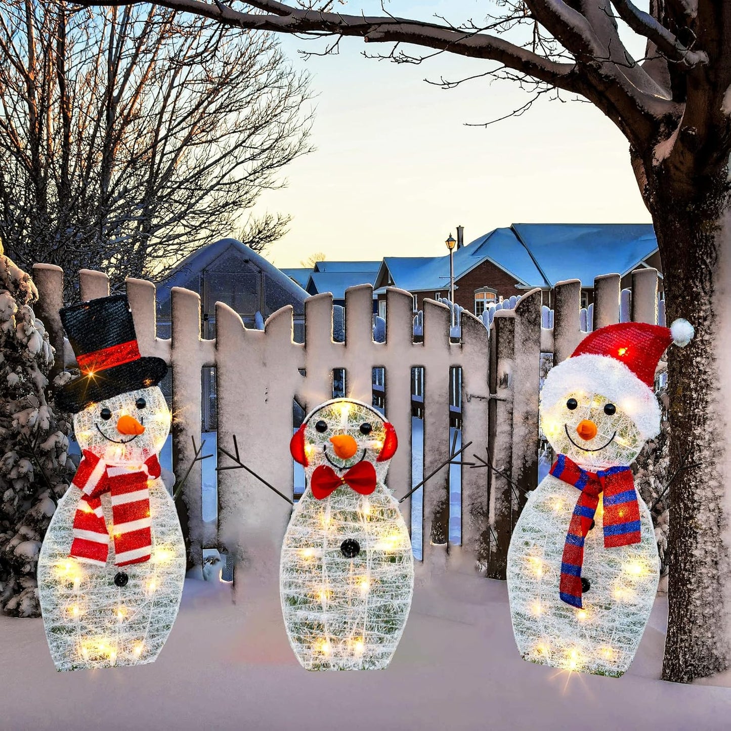 Large 3-Piece Lighted Snowman Family Decoration for Outdoor Holiday Decor