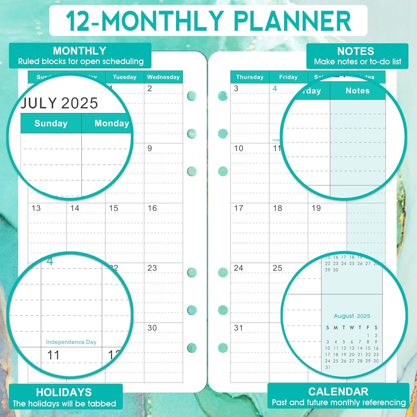 2025-2026 Planner Refills - A6 Weekly and Monthly Inserts, July 2025 - June 2026