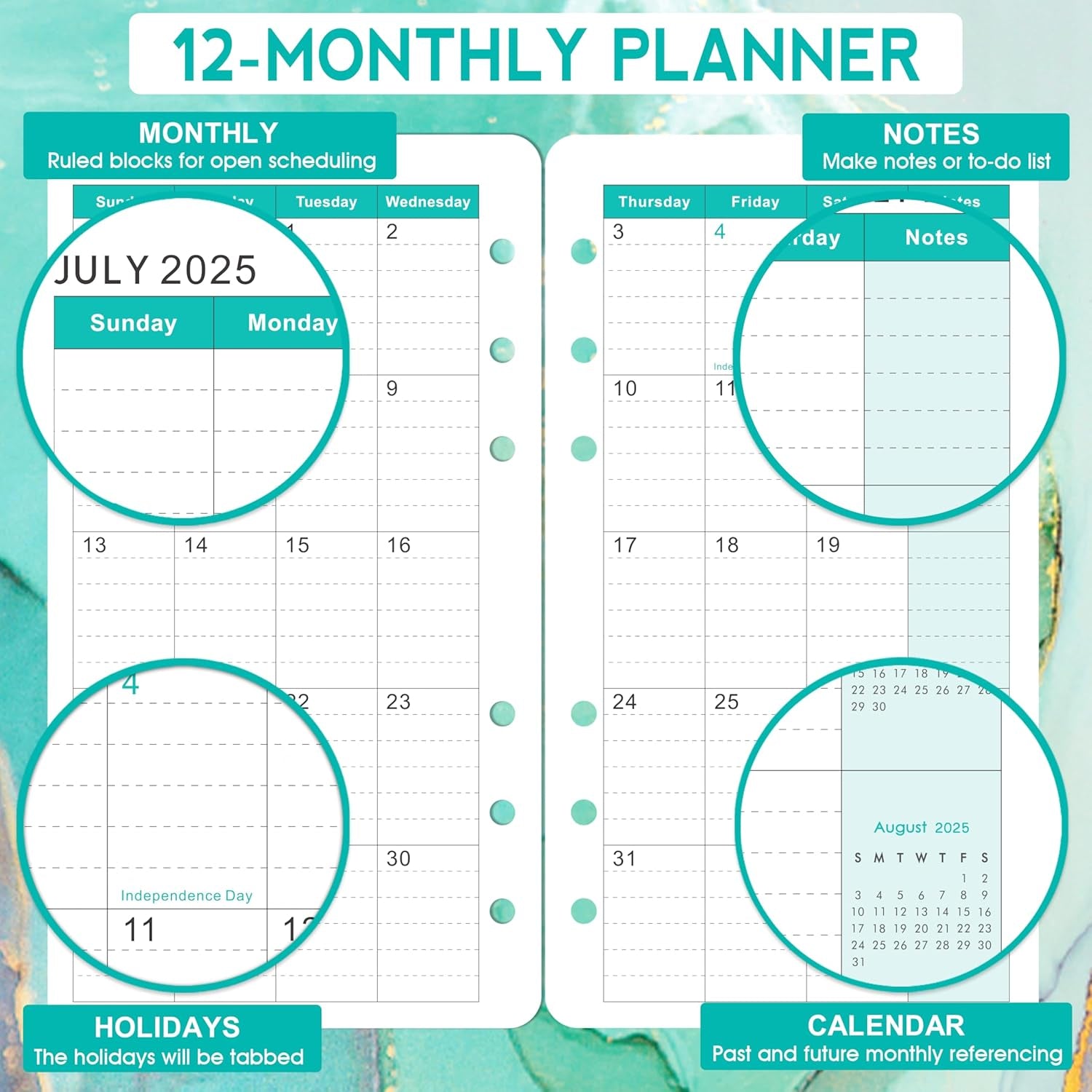 2025-2026 Planner Refills - A6 Weekly and Monthly Inserts, July 2025 - June 2026