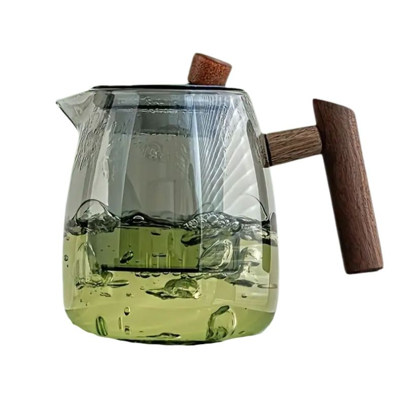 Glass Tea Kettle with Strainer & Wood Handle